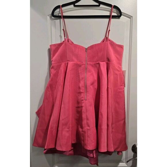 Bardot Annabelle Bow Plunge Neck Mini Dress Candy Pink Size 12 XXL MSRP $169 NWT - Picture 5 of 16